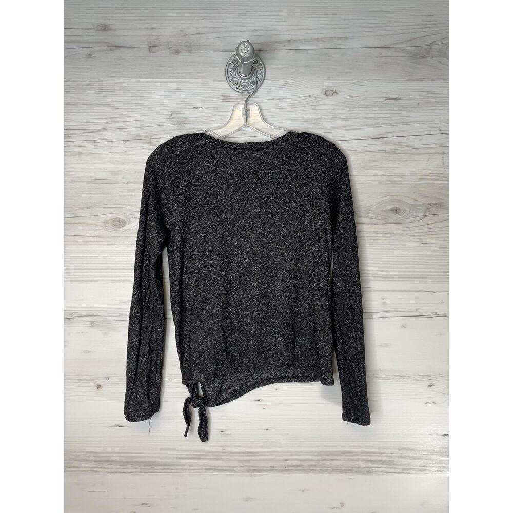 Olivia Rae Shirt Womens Medium Black Heathered Long Sleeve Tie Hem Made USA - Picture 8 of 8